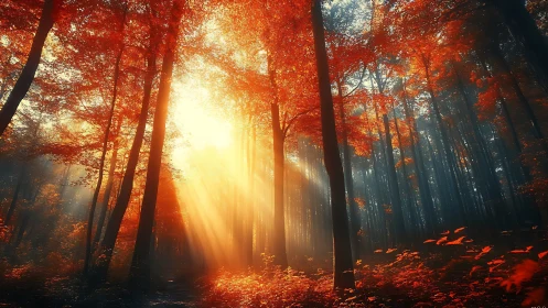 Golden Light Breaks Through an Enchanted Autumn Forest
