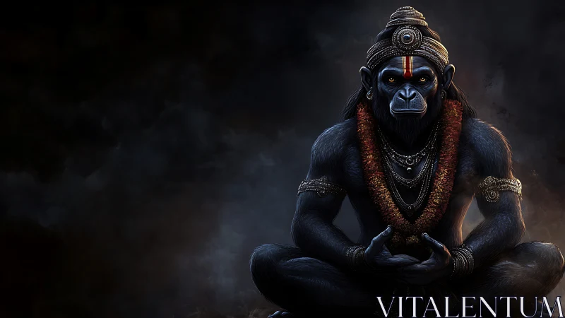 Mystic gorilla sage sits in calm power against dark shadows