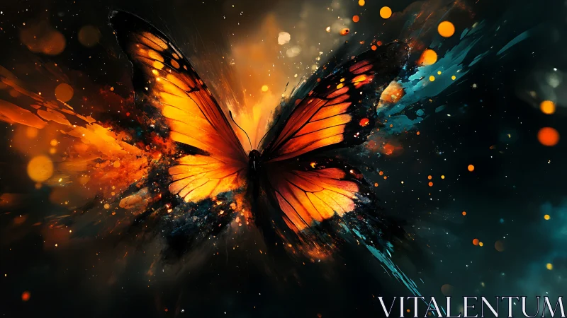 Explosive digital butterfly rendered in high-contrast chromatic motion