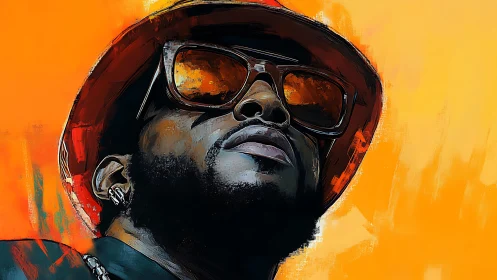 Bold digital portrait of confident man in orange glow.