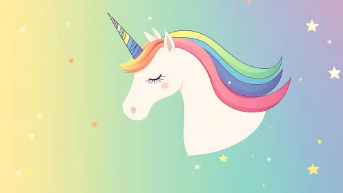 Pastel gradient unicorn head with multicolor mane profile