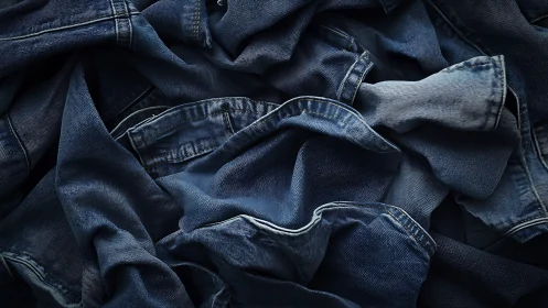 Denim's Rumpled Symphony: Where Deep Blue Meets Fabric Chaos.