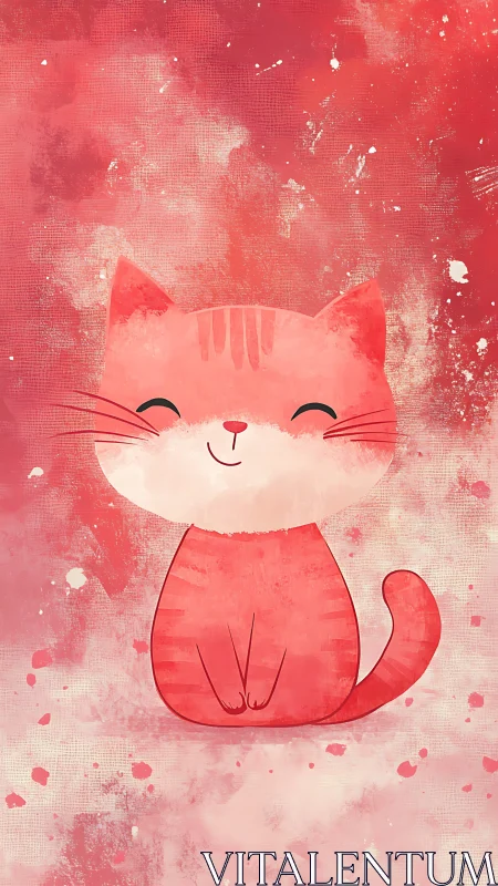 Coral Whiskers: A Kawaii Cat's Dreamy Reverie.