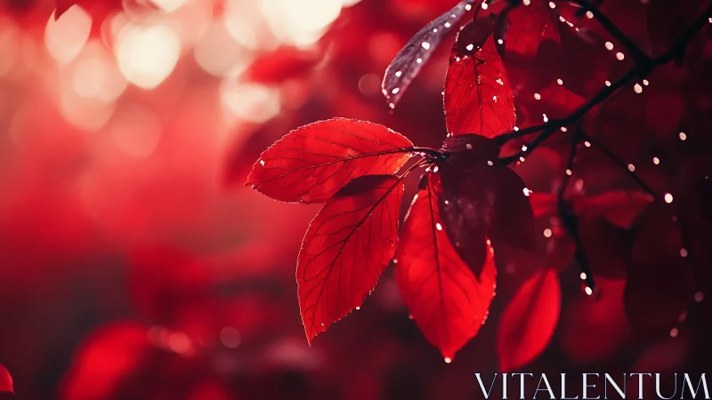 Crimson leaves whisper under soft bokeh starlight.