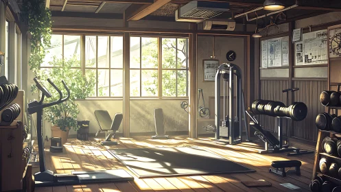 Sunlit loft gym sanctuary where iron and ivy quietly meet.