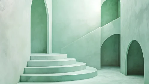 Serene Minimalist Staircase in Monochromatic Green Architecture