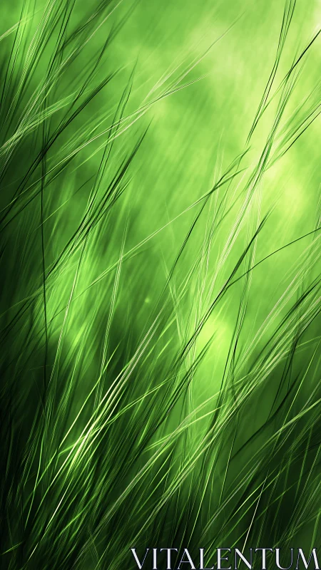 Abstract macro study of luminous green grass blades in motion
