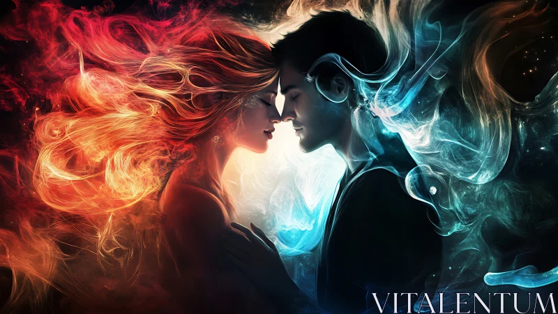 Two figures positioned face-to-face with opposing elemental effects