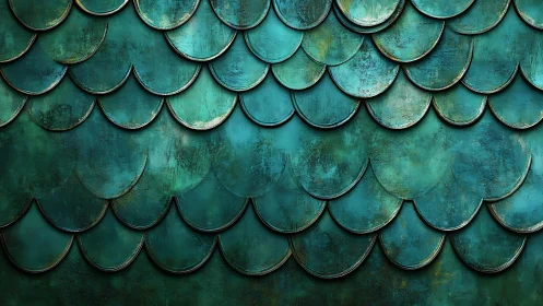 Artistic teal fish scale pattern with textured metallic finish.