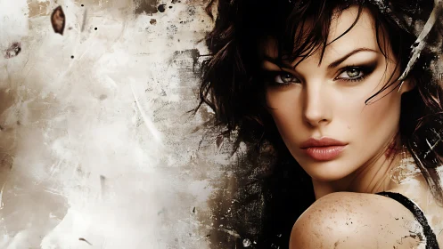 Digital portrait with grunge abstraction and cinematic lighting.