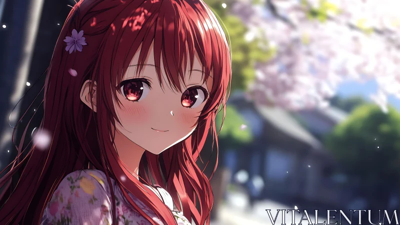 Soft spring sunlight embraces a smiling red haired girl