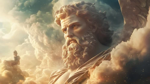 Colossal bearded godlike figure emerging from glowing clouds.