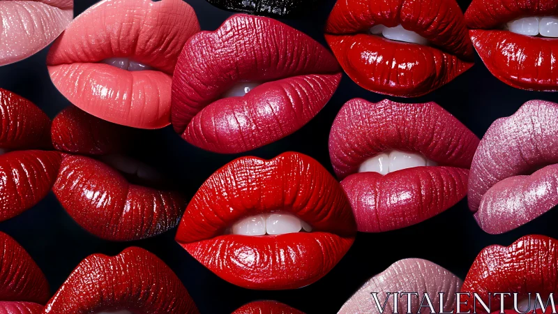 Glossy lipstick closeup collage in bold red and pink tones.