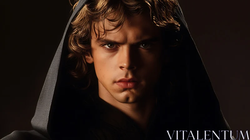 Storm-eyed young mage weighs light and shadow in silence