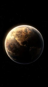 Rendered terrestrial planet sphere is illuminated in space