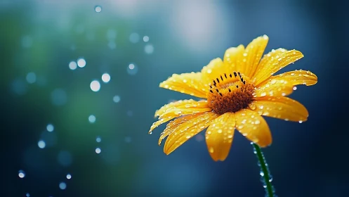 Yellow Daisy with Dewdrops in Soft Focus.