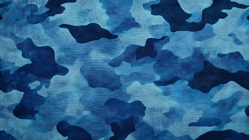 Blue camouflage pattern with abstract shapes in textured style.
