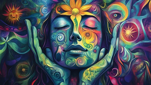 Radiant dreamer welcomes swirling sunlit colors in peace