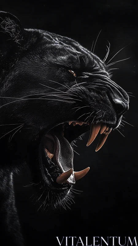 Black Panther Snarling with Bared Fangs Against Dark Background