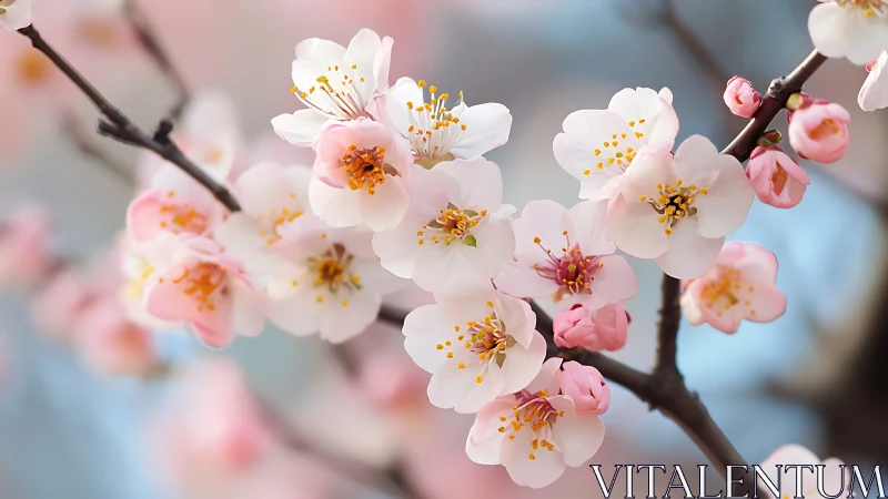 Spring Blossom Branch with White and Pink Petals