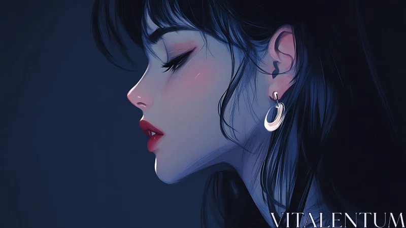 Profile portrait of a melancholic woman in cool blue light.