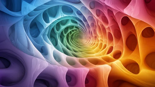 Spiraling color caverns breathe light into a fractal tunnel