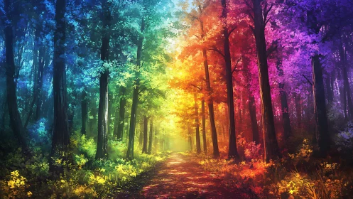 Strolling the rainbow forest trail into sunlit wonderlands.