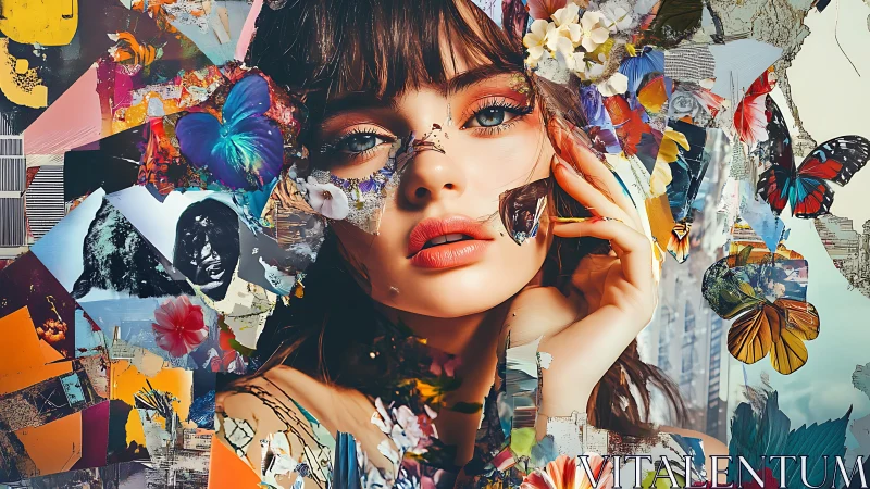 Digital collage portrait integrates floral, textural fragments