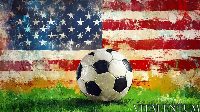 Soccer ball anchors painterly United States flag backdrop