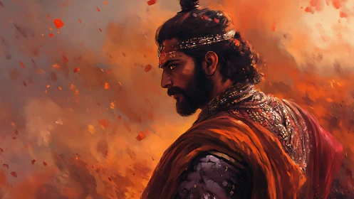 Ember crowned warrior walks through storms of painted fire