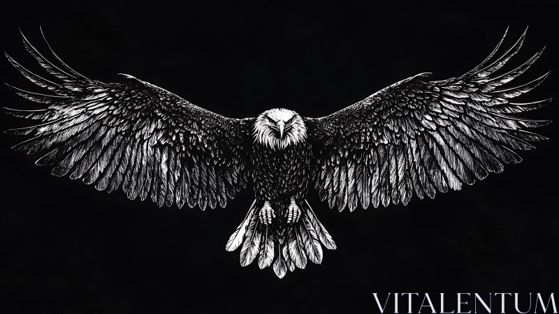 Majestic Bald Eagle Illustration in Detailed Monochrome Style.
