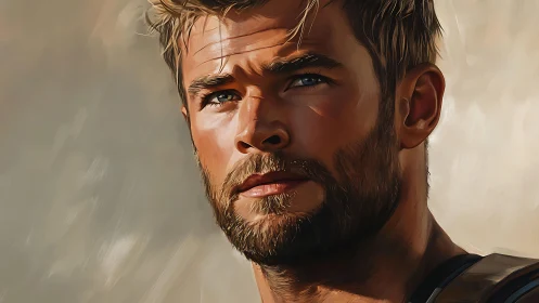 Bearded male portrait in warm digital painting style.
