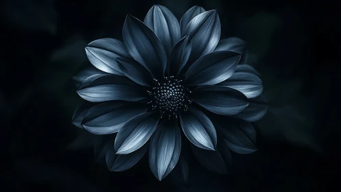 Monochromatic Dahlia with Luminescent Petals Against Deep Black Background