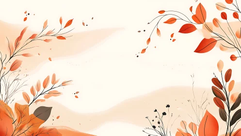 Minimal autumn foliage border with abstract beige background.
