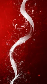 White swirling abstract ribbon over deep red background.