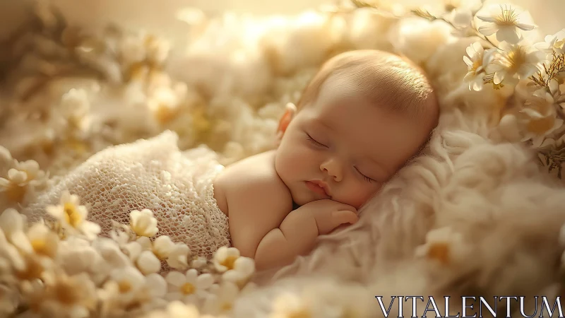 Newborn Baby Sleeping Among Flowers.