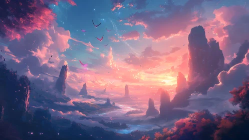 Skyflame cliffs breathe dusk light into a floating sea