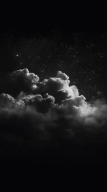 Nocturne stormclouds cradle a scattered galaxy hush.