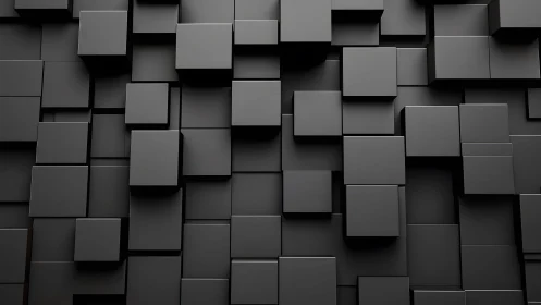 Minimalist 3D Black Cubes Abstract Geometric Wall Art Design.