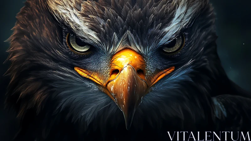 Intense close-up of eagle face in dramatic digital painting style.