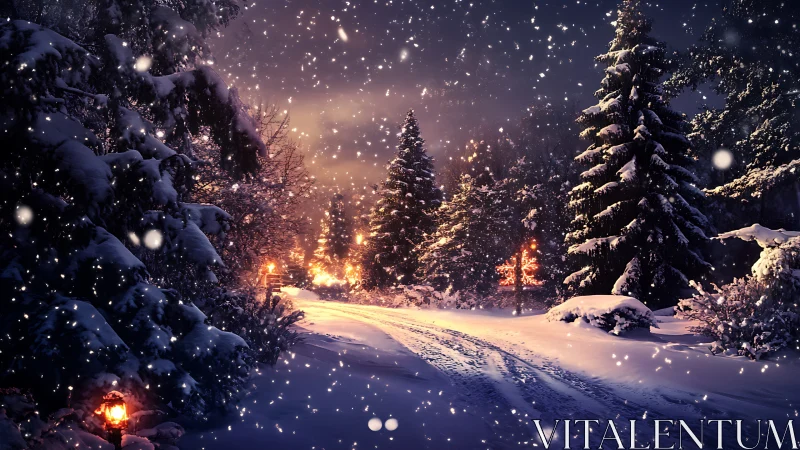 Snowspell lane under ember lanterns and hushbright pines.