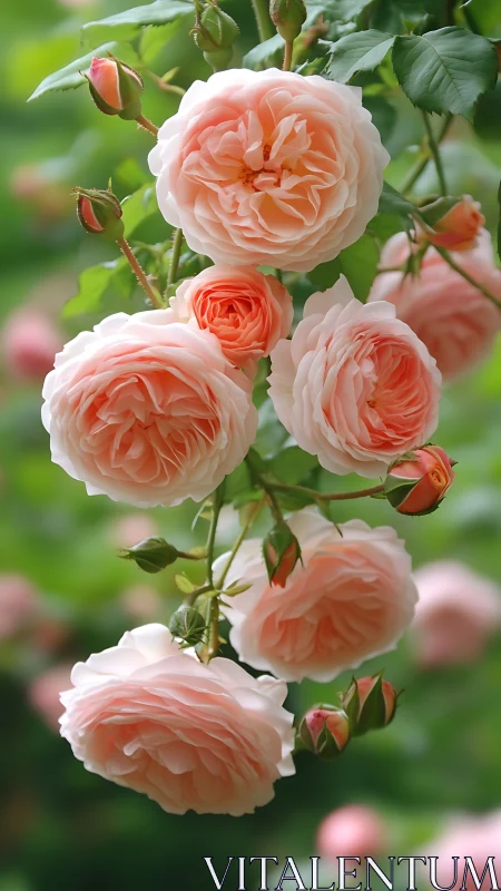 Blush Garden Roses Cluster Full Bloom With Buds.