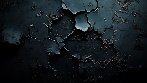 Cracked dark paint surface reveals deep textured fissures.