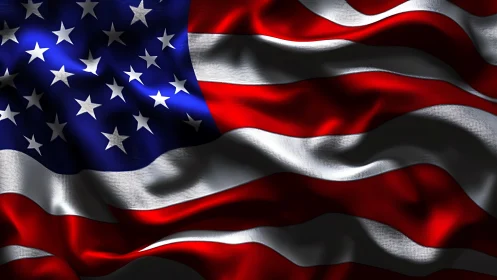 Stars and Stripes in cinematic waves of bold light and shadow.