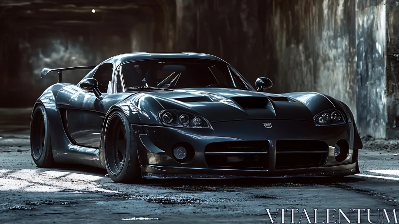 Midnight sports car waiting to unleash its raw power.