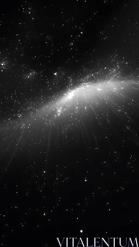 Monochrome view of dense star field with radial light band.