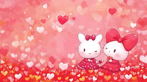 Adorable Bunny Pair Celebrate Love in Heart-Filled Wonder.