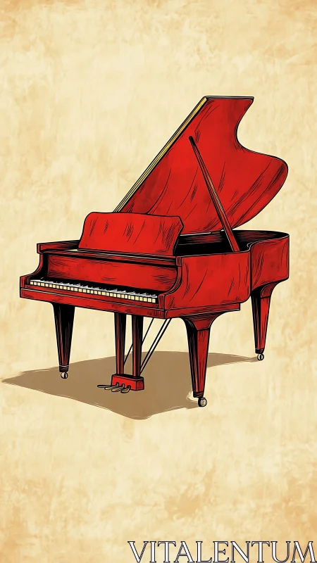 Chromatic grand piano illustration with stylized acoustic detailing.
