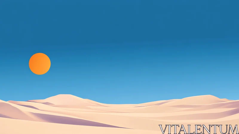 Minimalist desert horizon renders stylized sun and dunes