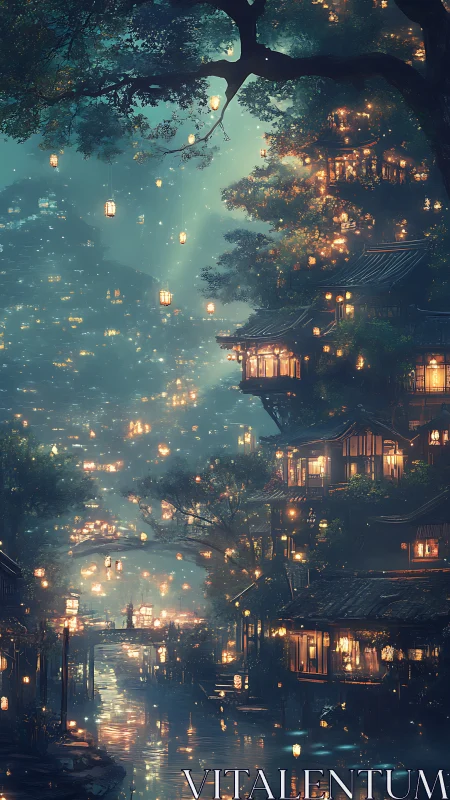 Lanternriver Haven under Whispering Treehouses at Dusk.